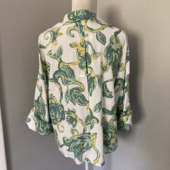 Zara Top Linen blend oversize shirt top Beach Boho Paisley Coastal Women's L - Picture 4 of 12